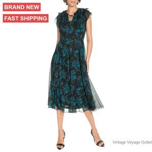 Flutter Sleeve Tie Neck Chiffon Midi Dress Work to Evening Wear